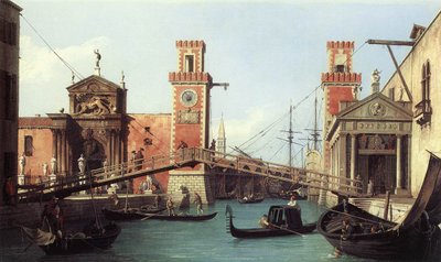 Zicht op de ingang van het Arsenaal door Giovanni Antonio Canal